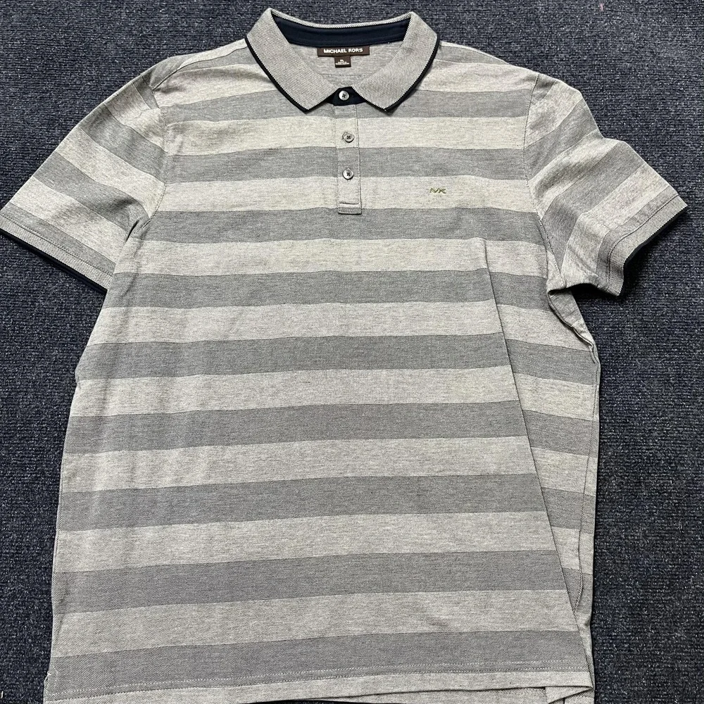 Michael Kors Polo Shirt Mens XL Gray Stripe Short Sleeve Casual Golf‎ Preppy